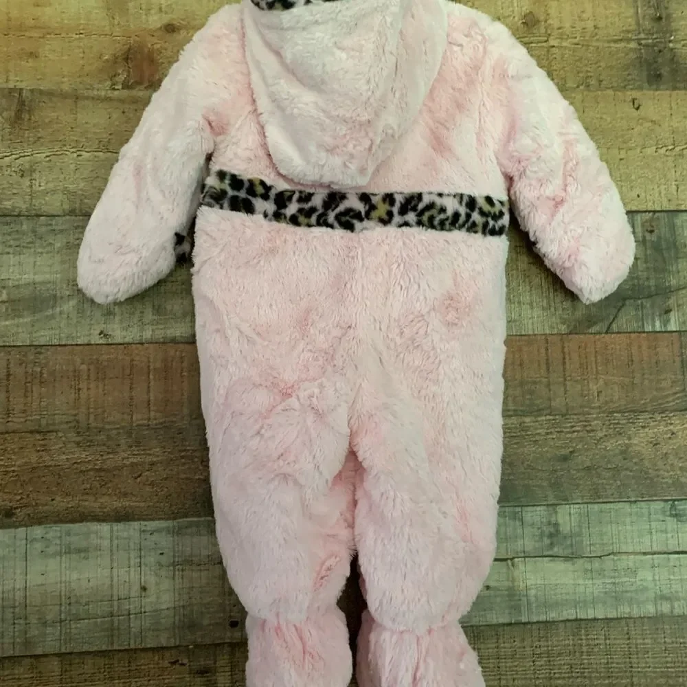 Rothschild pink and leopard hooded footie, 6-9mths‎